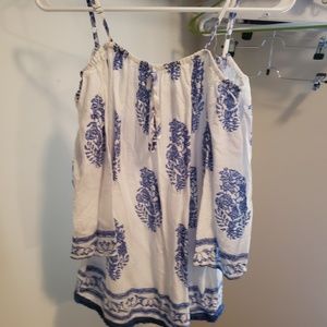 Off the shoulder white and blue top